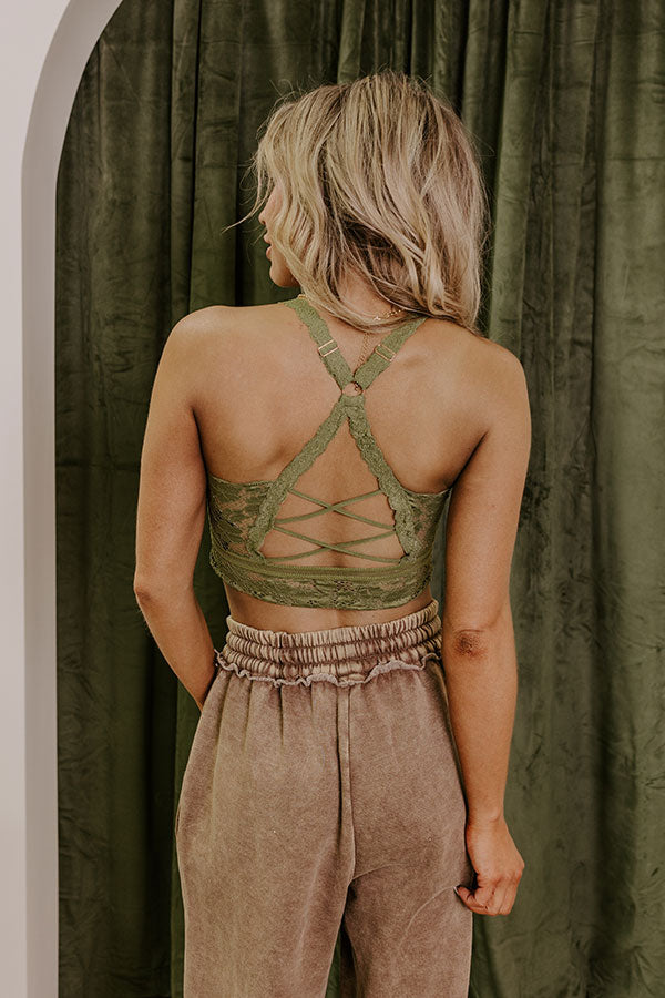Premium Juliette Racerback Lace Bralette - Olive
