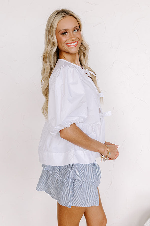 Ultimate Flirty Front Tie Peplum Top - White