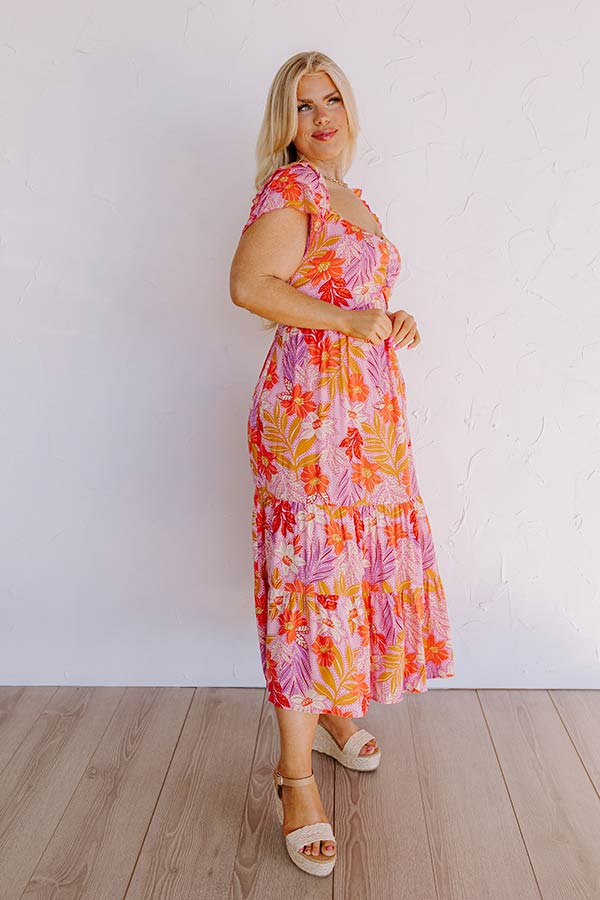 Premium Hibiscus Harmony Midi Dress