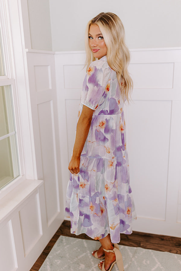 Premium Lavender Floral Midi Dress - Ultimate Feminine Elegance