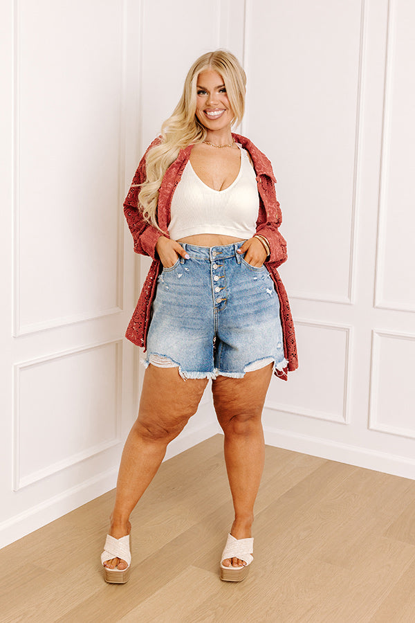 Premium Judy Blue Maribel High Waist Distressed Denim Shorts for Curves