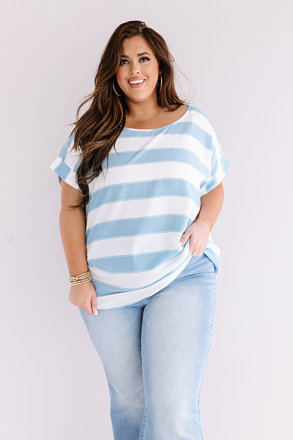 Premium Sky Blue Striped Casual Shift Top - Plus Size