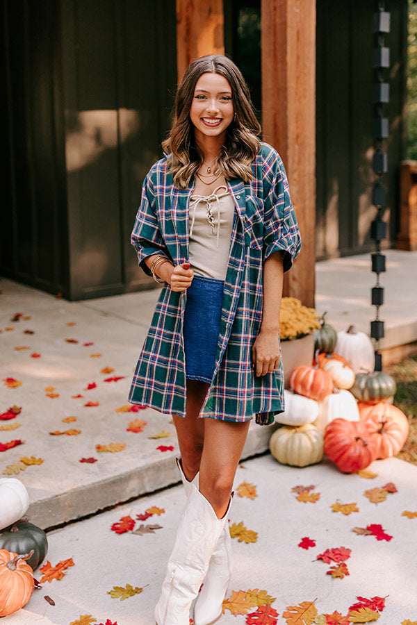 Premium Comfy Glam Flannel Tunic - Hunter Green Edition