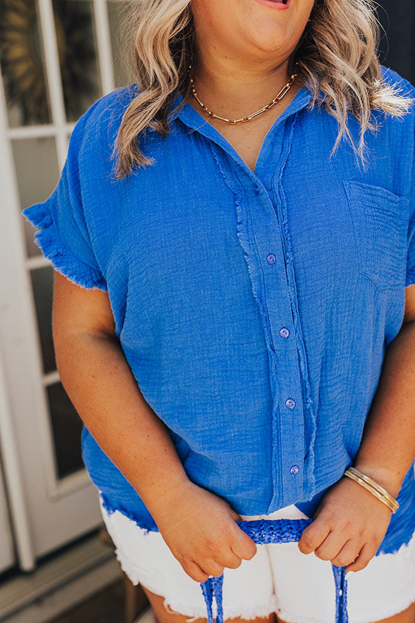 Premium Seaside Smiles Button-Up Shirt in Royal Blue - Ultimate Summer Style