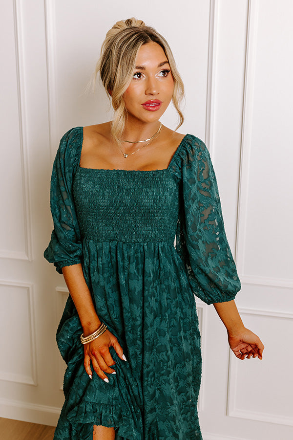 Premium Elegance: Sweetest Secret Jacquard Maxi Dress in Hunter Green