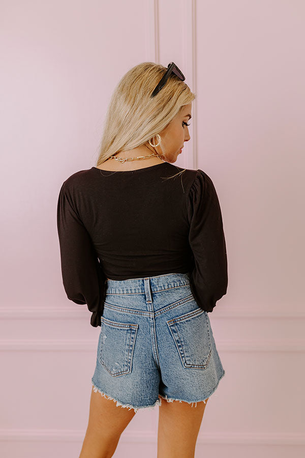 Premium Black Ruched Crop Top - Dates & DMs Collection