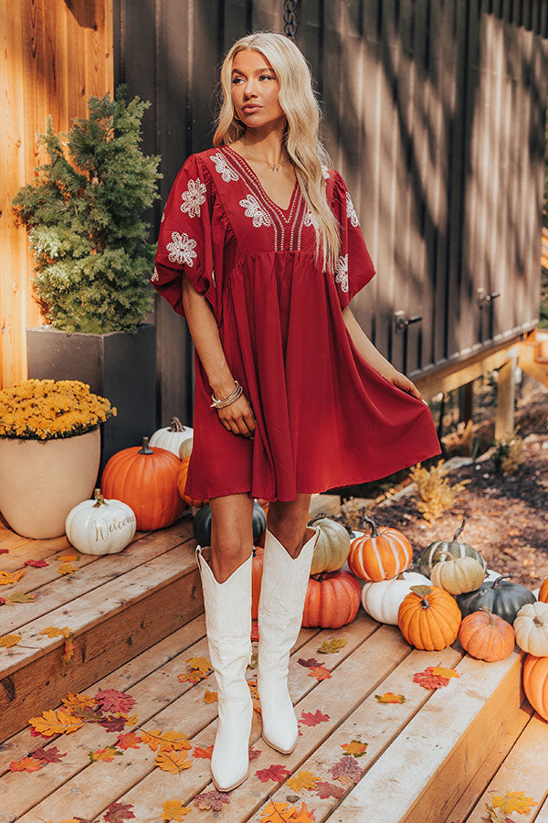 Premium Tucson Sunsets Embroidered Mini Dress - Dark Scarlet