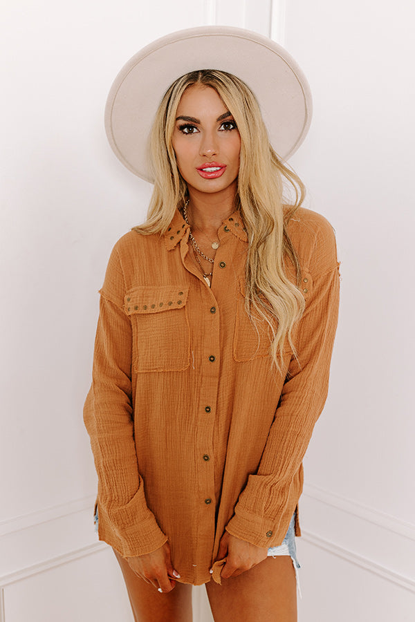 Premium Cold Brew Babe Button-Up Shirt in Iced Mocha