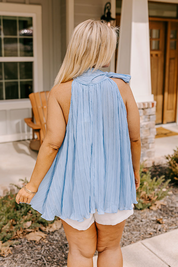 Premium Airy Blue Curves Pleated Top - Ultimate Flowy Style