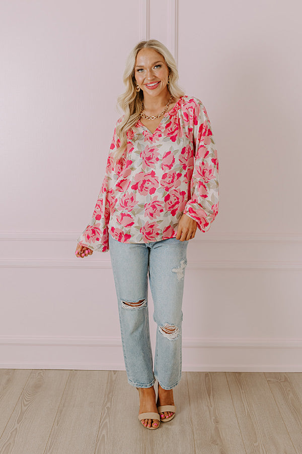 Premium Light Pink Floral Chiffon Top - Effortless Elegance