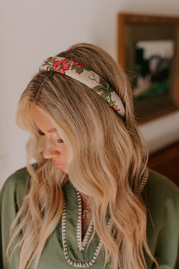 Premium Floral Headband in Oatmeal - Handmade Elegance