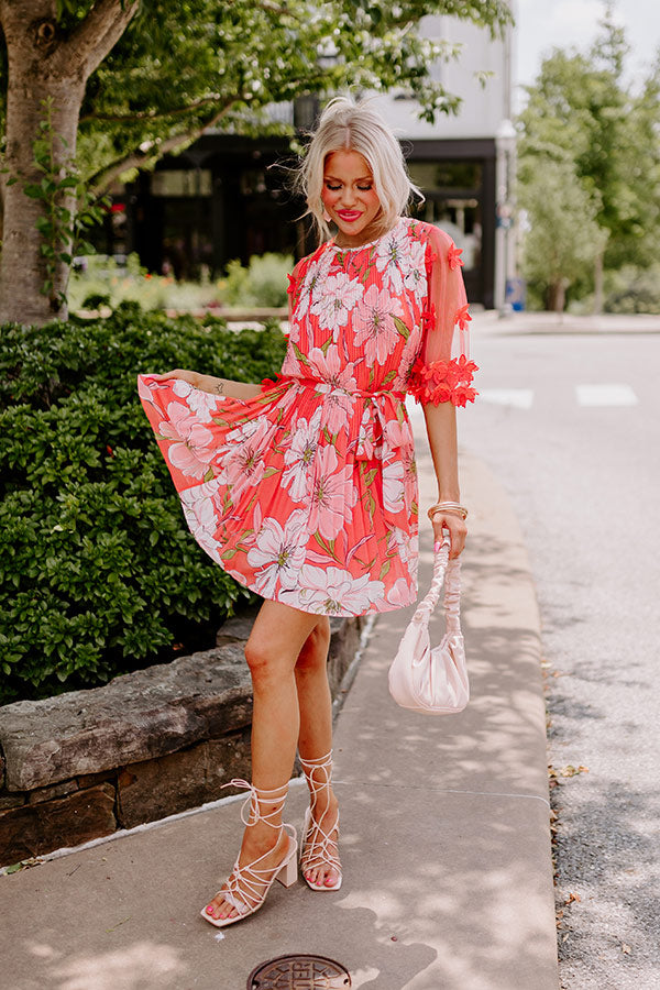 Ultimate Enchanted Pleated Dress - Coral Elegance