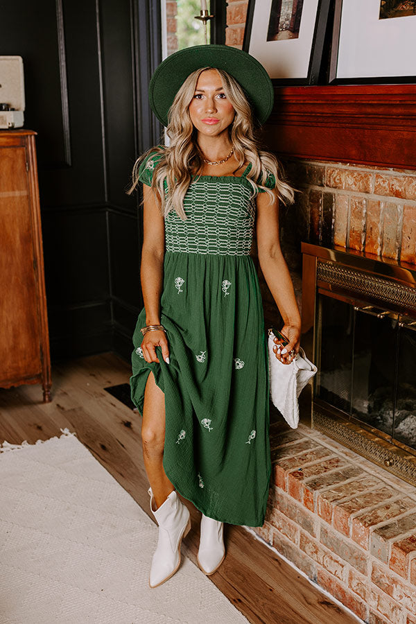 Ultimate Napa Nights Smocked Midi Dress - Hunter Green