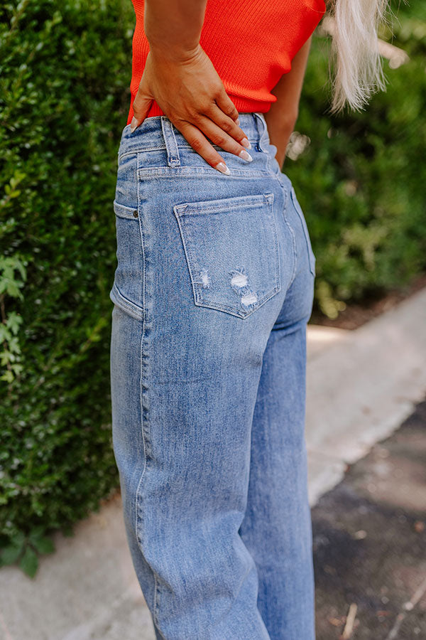 Ultimate High Waist Wide Leg Jean - Medium Wash Distressed Denim