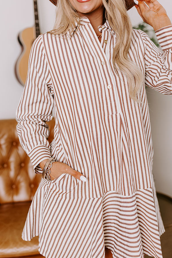 Premium Stripe A-Line Mini Dress in Brown | Ultimate Elegance