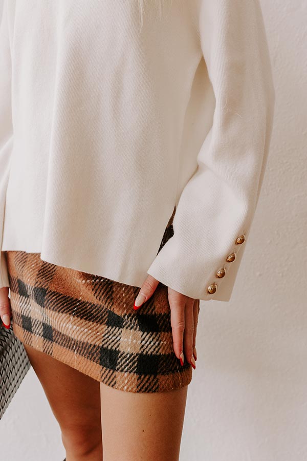Premium Cream Knit Sweater Top with Gold Accents