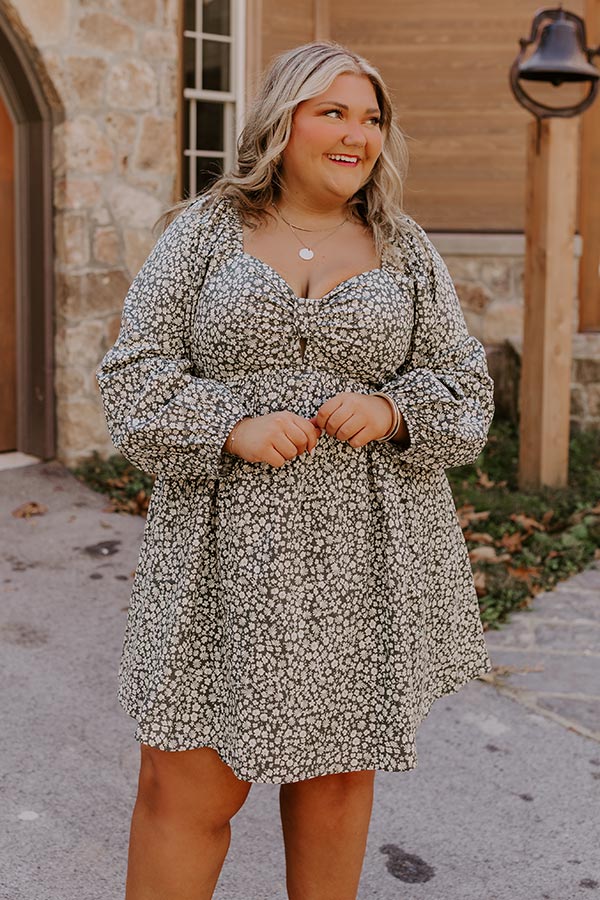 Ultimate Harvest Cutie Floral Mini Dress - Olive Curves