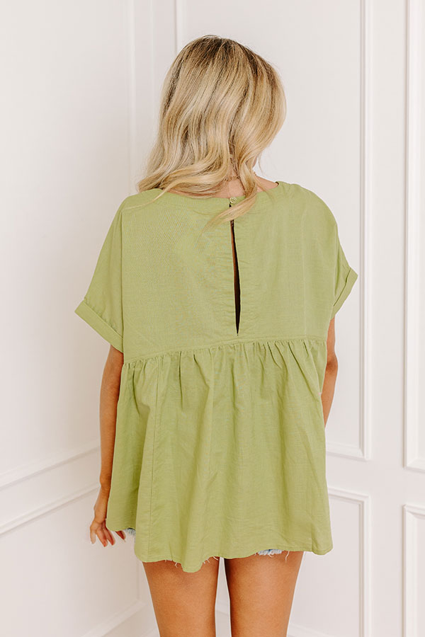 Premium Greek Isles Linen-Blend Babydoll Top in Pear - Ultimate Summer Style