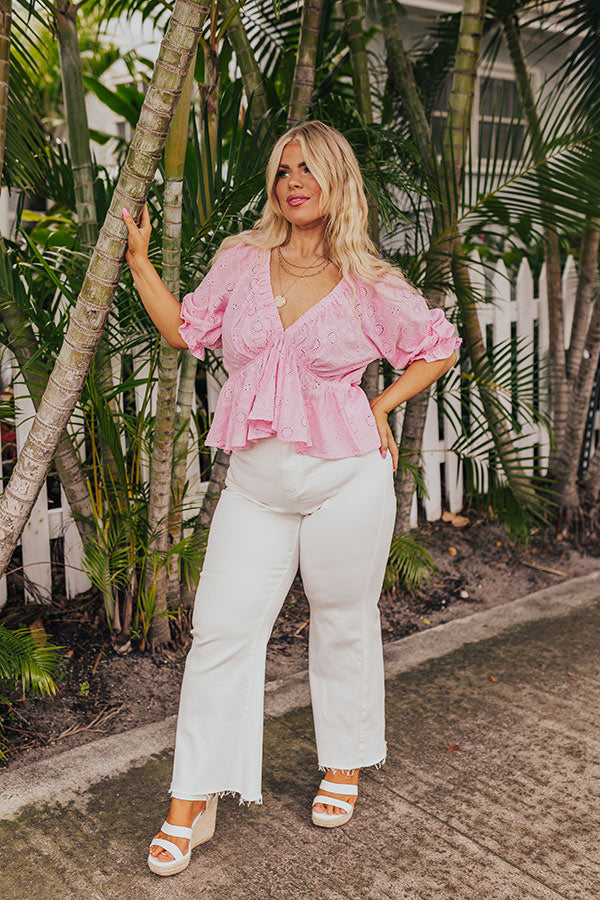 Premium Pink Curves Eyelet Top - Ultimate Summer Style