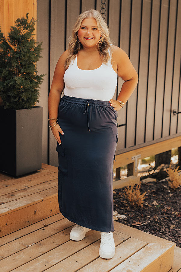 Premium Central Park Stroll High Waist Cargo Skirt - Navy Curves Edition