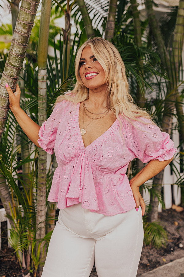 Premium Pink Curves Eyelet Top - Ultimate Summer Style