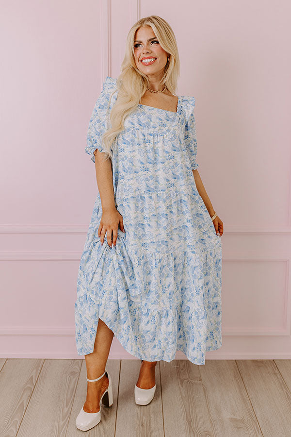 Premium Spring Blooms Watercolor Midi Dress