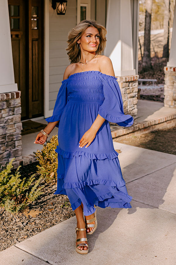 Ultimate Royal Blue Smocked Midi Dress - Beach Chic Style