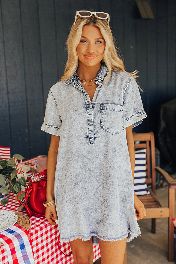 Premium Chambray Mini Dress - Medium Wash | Ultimate Summer Style