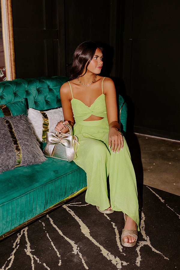 Premium Lush & Luxe Cut Out Jumpsuit - Lime Elegance