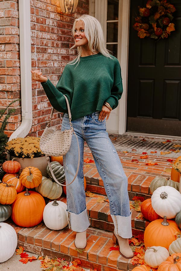 Premium Harvest Wishes Ribbed Sweater in Hunter Green - Ultimate Cozy Style
