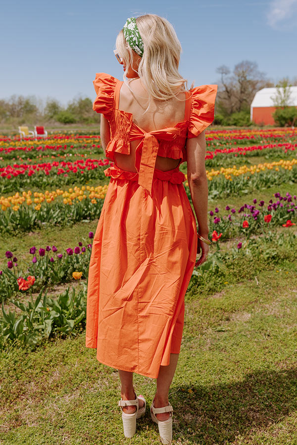 Premium Coastal Chic Midi Dress in Vibrant Orange