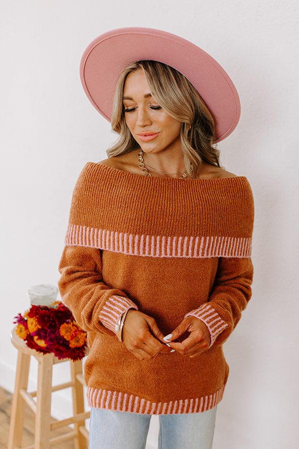 Ultimate Chic Moment Off-Shoulder Knit Sweater in Cinnamon