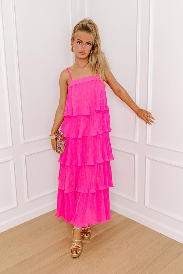 Ultimate Dreamy Mood Pleated Midi Dress - Hot Pink