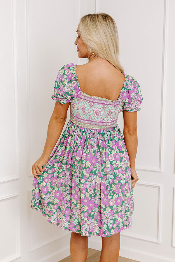 Premium Smocked Floral Mini Dress - Lush Meadow Elegance