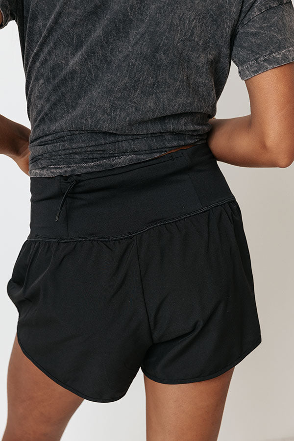 Premium High-Waist Athletic Shorts - Black