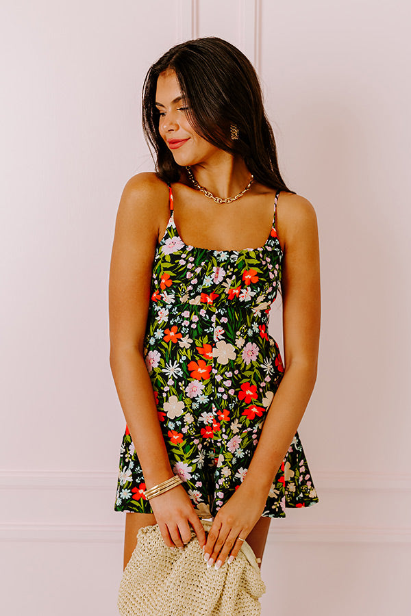 Premium Meet Me In Rio Floral Romper - Black