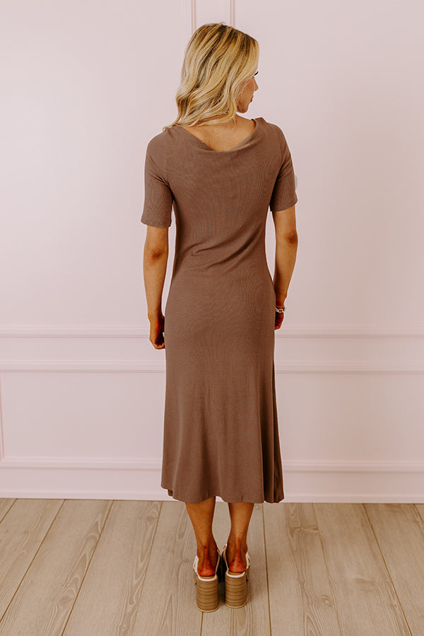 Premium Summer Breeze Ribbed Midi Dress - Hazelnut