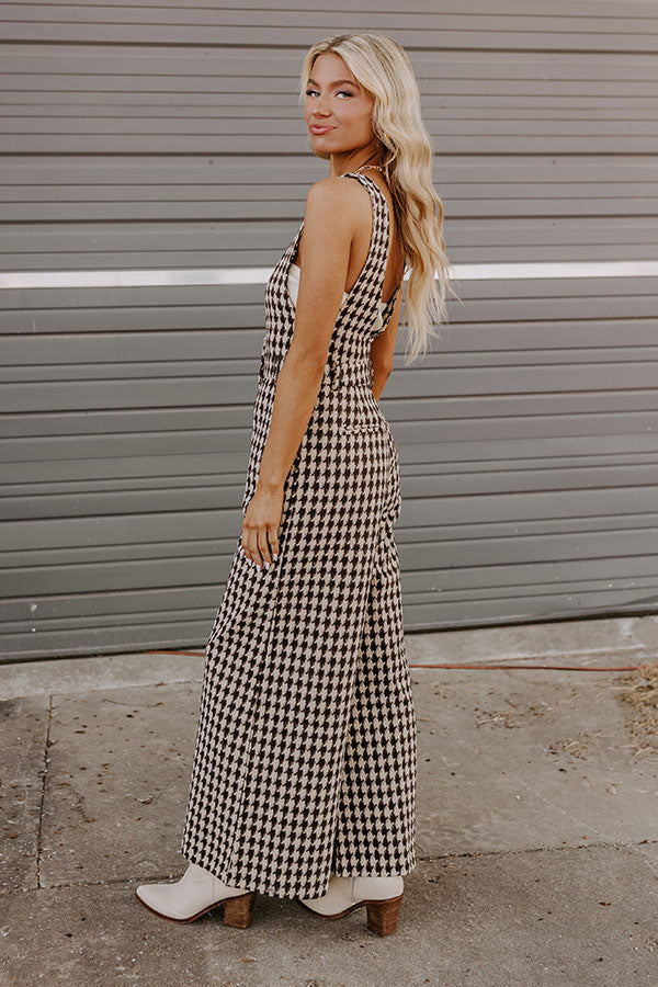 Ultimate Soho Houndstooth Jumpsuit in Espresso - Premium Style