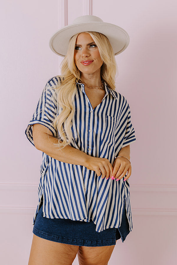 Premium Horizon Light Satin Button-Up Shirt - Navy Curves Edition