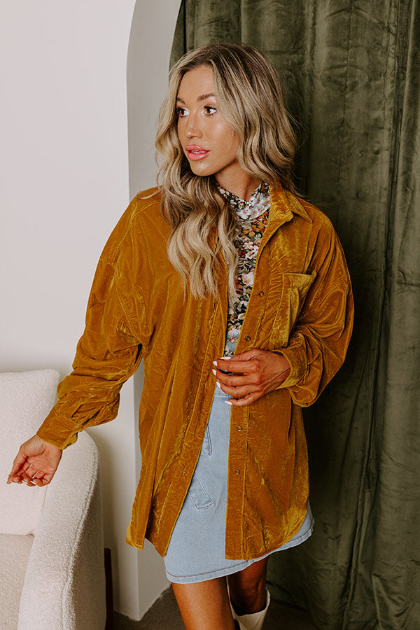 Premium Velvet Button-Up Top in Mustard - Ultimate Style Upgrade