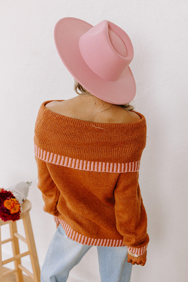 Ultimate Chic Moment Off-Shoulder Knit Sweater in Cinnamon