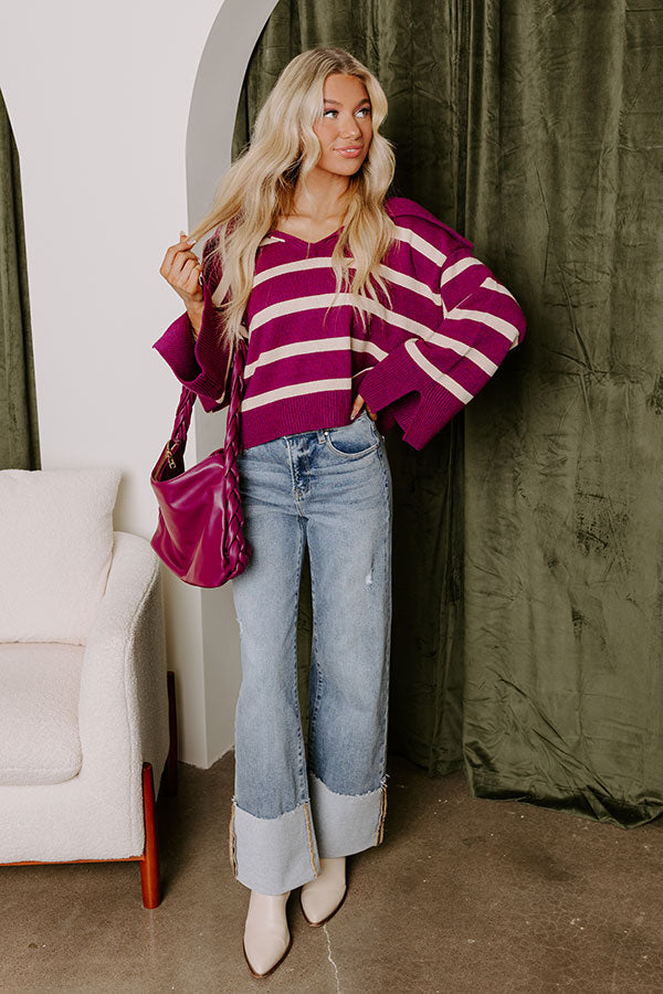 Premium Royal Plum Stripe Sweater - Ultimate Fall Chic