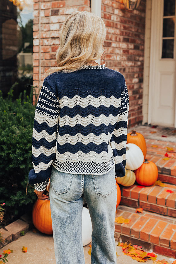 Premium Navy Hot Cocoa Pointelle Knit Sweater - Ultimate Cozy Style
