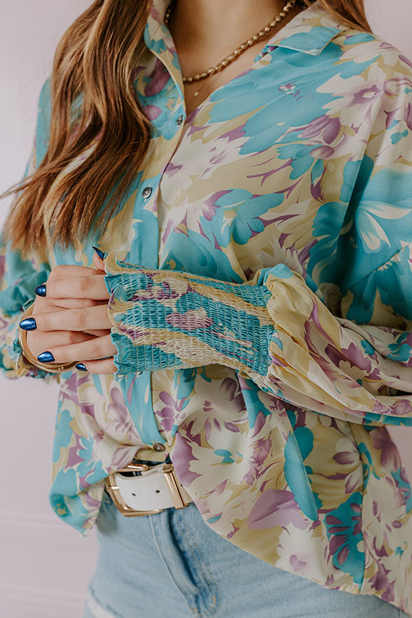 Ultimate Elegance: Premium Floral Button-Up Top in Blue