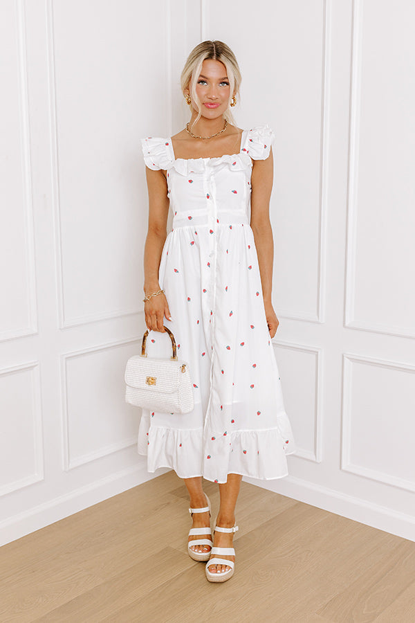 Premium Strawberry Kisses Button Down Midi Dress