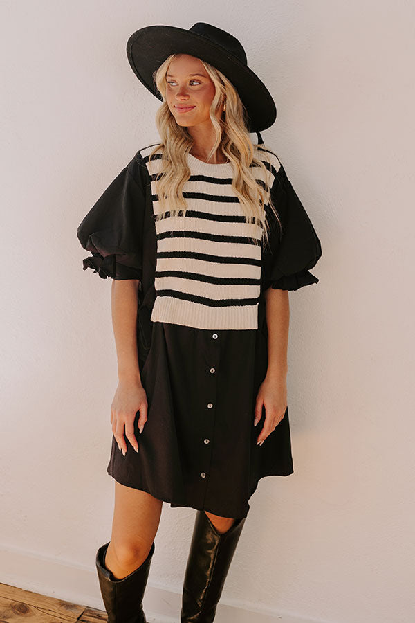 Premium Sweet As Can Be Black Stripe Mini Dress