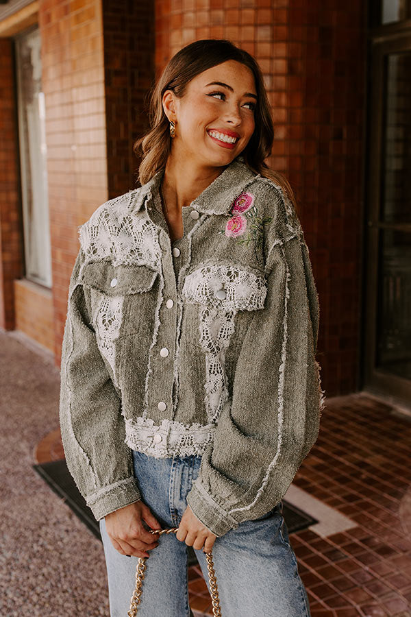 Premium Boho Embroidered Jacket - Sage Green