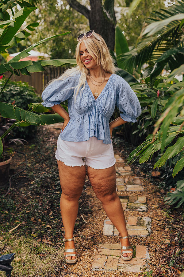 Premium Sky Blue Eyelet Top with Flowy Silhouette