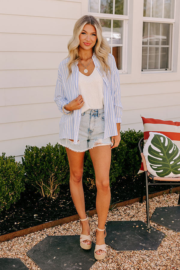 Premium Sky Blue Striped Button-Up Shirt