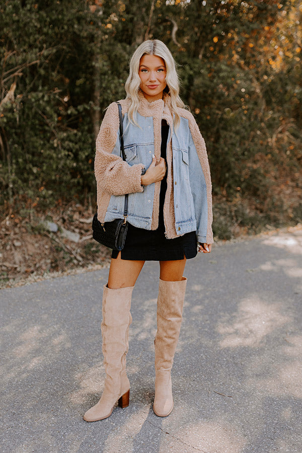 Premium Bonfire Feels Sherpa Denim Jacket - Iced Latte Edition